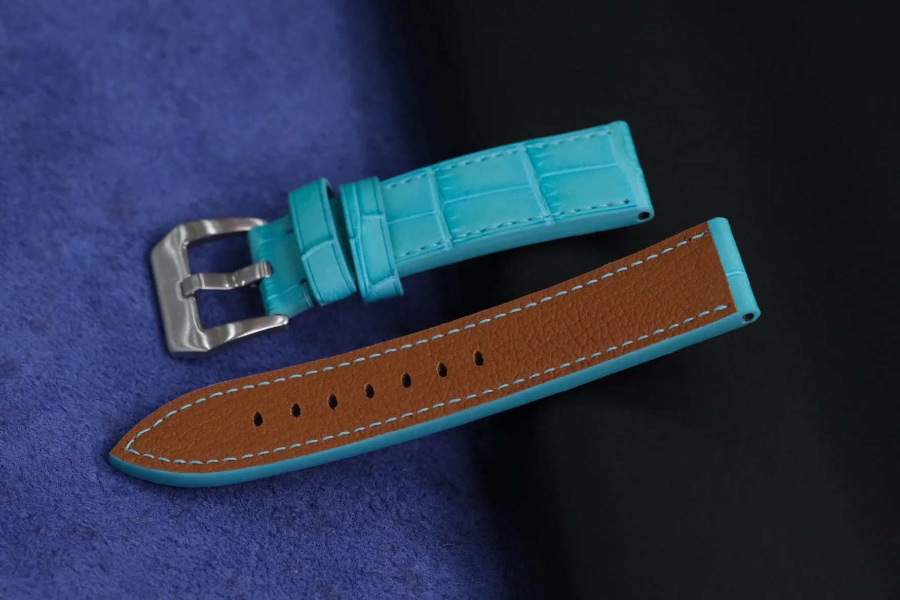 BESPOKE GENUINE BLUE CROCODILE LEATHER WATCH STRAP BAND FOR PANERAI HDPAM32