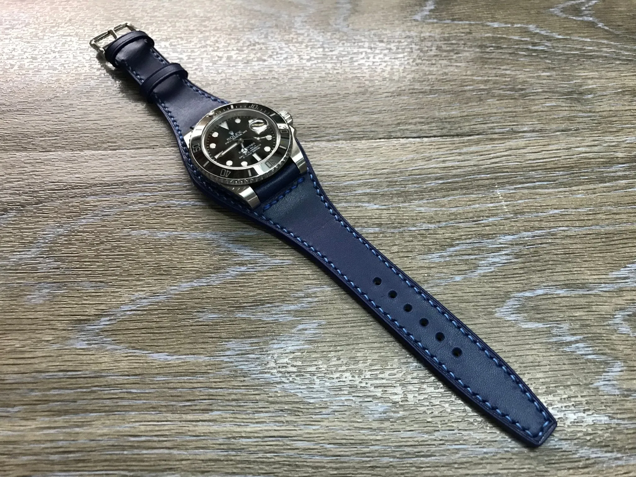 Blue Genuine Leather Watch Strap 20mm for Rolex Watches, Mens Leather Watch Band, Wrist Watch Accessories, Handmade Birthday Gift Ideas
