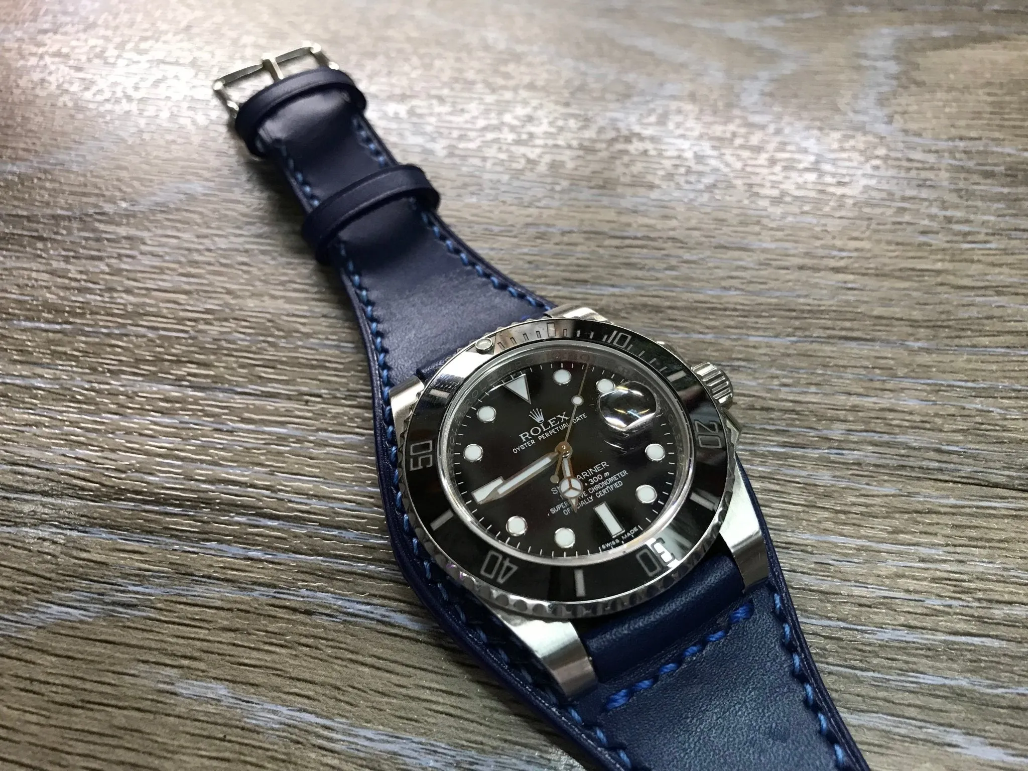 Blue Genuine Leather Watch Strap 20mm for Rolex Watches, Mens Leather Watch Band, Wrist Watch Accessories, Handmade Birthday Gift Ideas
