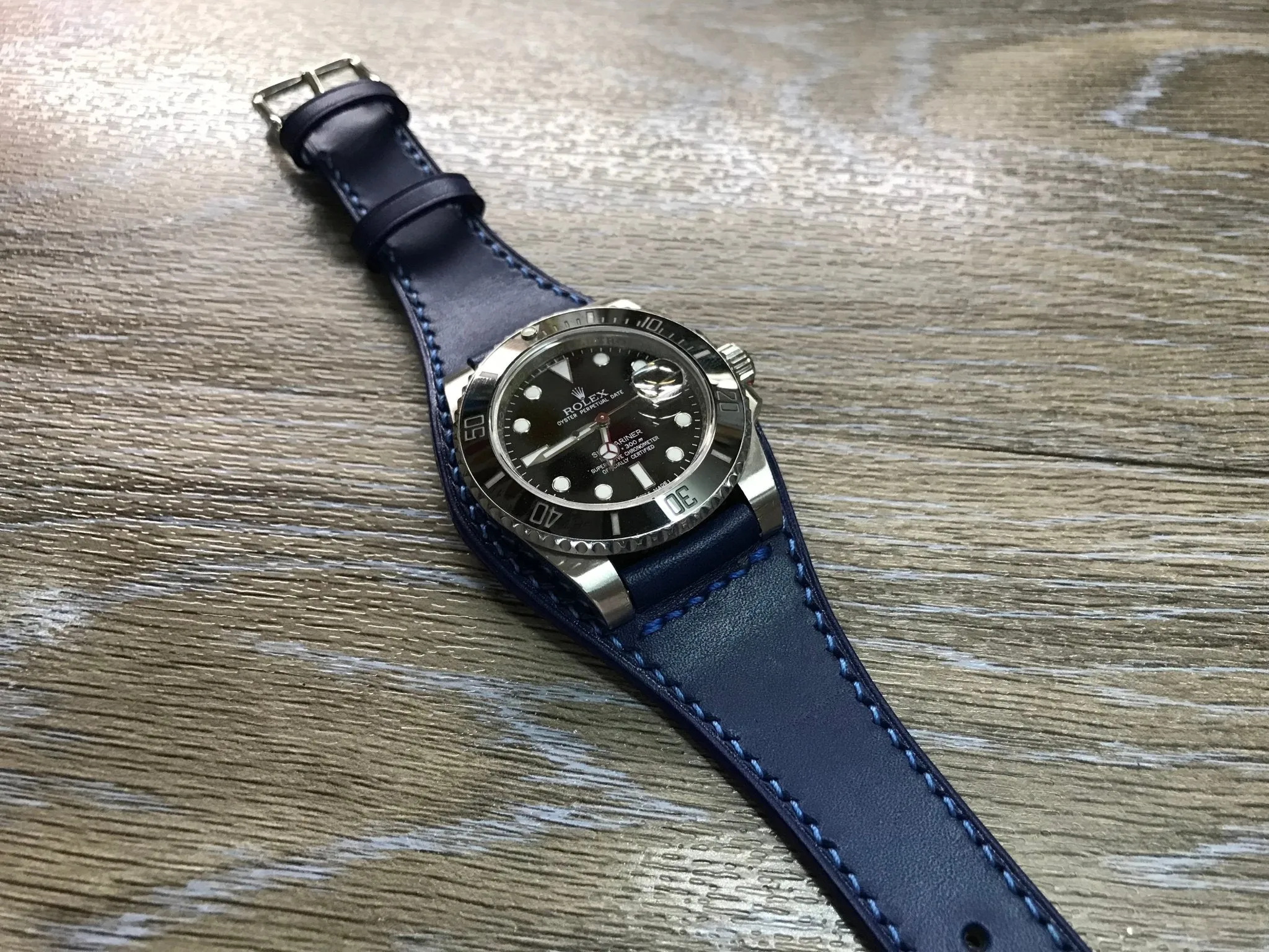 Blue Genuine Leather Watch Strap 20mm for Rolex Watches, Mens Leather Watch Band, Wrist Watch Accessories, Handmade Birthday Gift Ideas