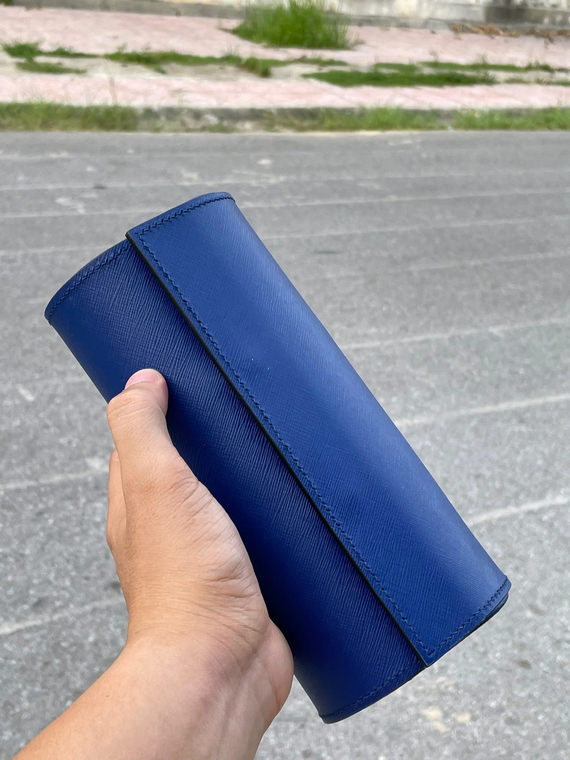 Blue italian saffiano leather 3 watch roll HDWR15