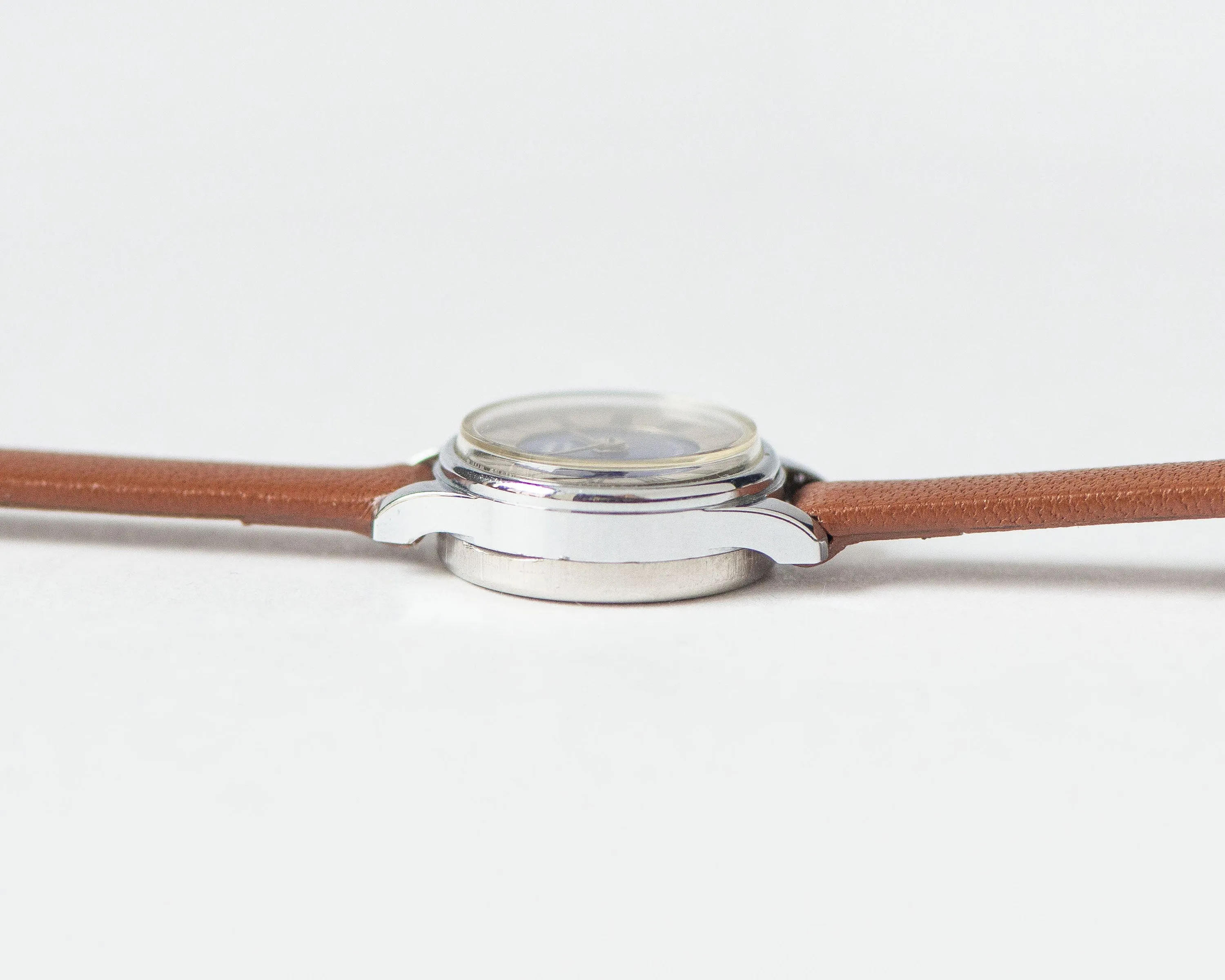 Blue women's watch Seagull vintage, 80s wrist watch delicate silver shade, Roman numerals feminine watch summer, new premium leather strap