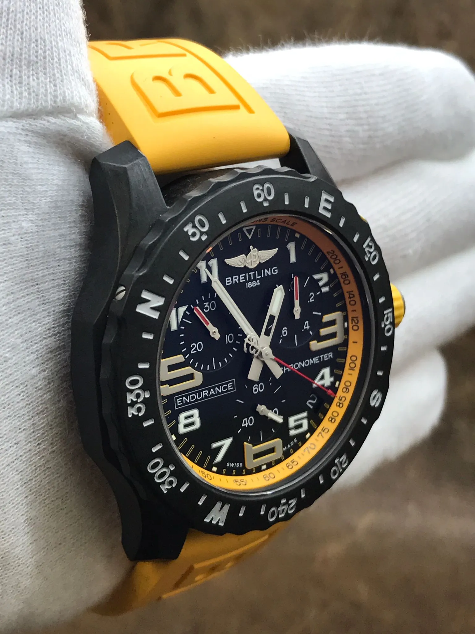 Breitling ENDURANCE PRO Yellow X82310 Black Dial SuperQuartz Men's Watch