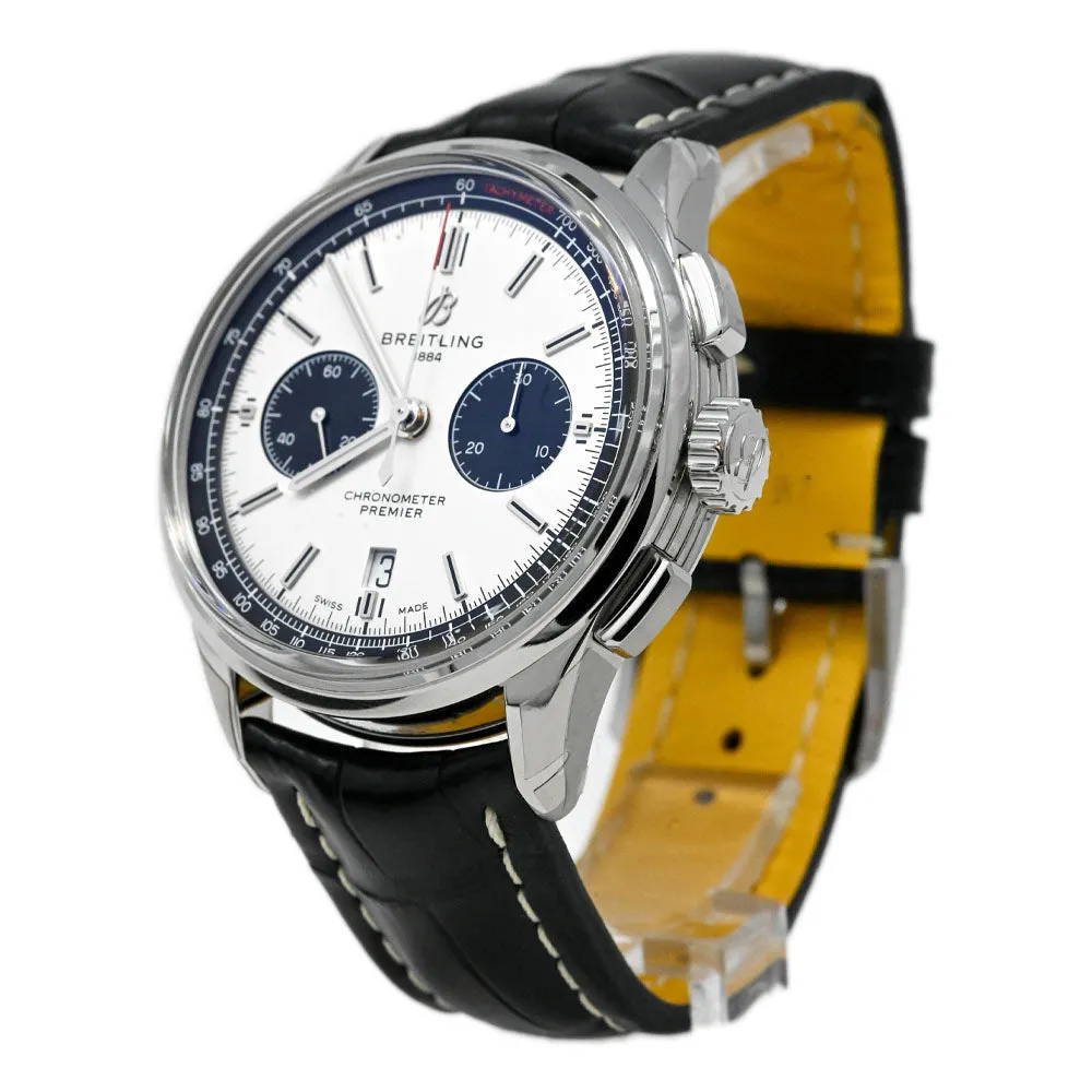 Breitling Men's Premier B01 Stainless Steel 43mm White Chronograph Dial Watch Reference #: AB0118