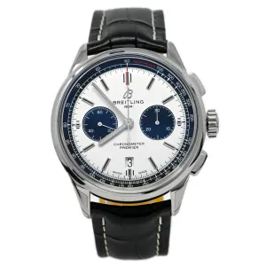 Breitling Men's Premier B01 Stainless Steel 43mm White Chronograph Dial Watch Reference #: AB0118
