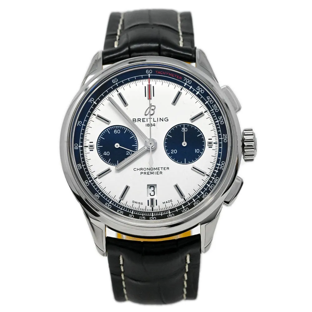Breitling Men's Premier B01 Stainless Steel 43mm White Chronograph Dial Watch Reference #: AB0118