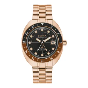 Bulova Oceanographer GMT Automatic Mens Rose Tone Black Dial Watch