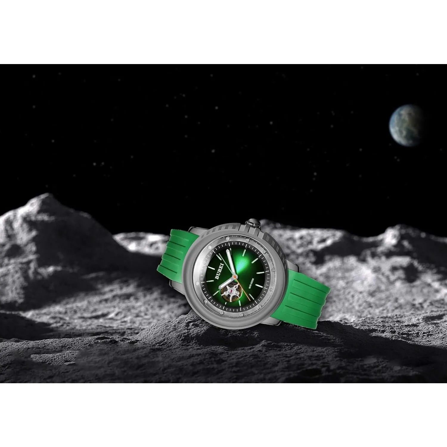 BUREI Men's Diving Watch 500 Meters Waterproof Mechanical Watch Large Dial Fashion Men's Watches Titanium Steel Dial Silicone Strap Luminous Pointer