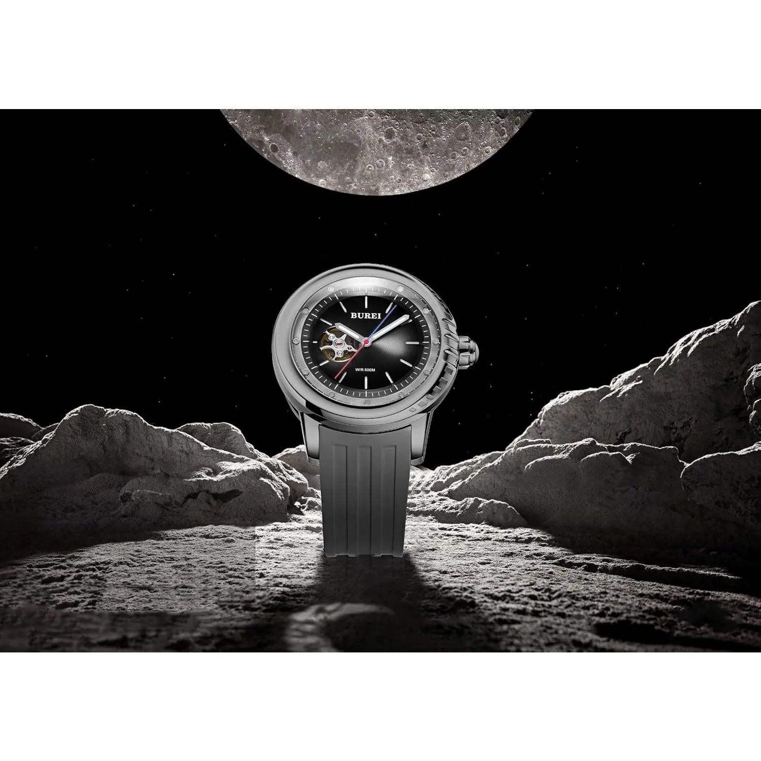 BUREI Men's Diving Watch 500 Meters Waterproof Mechanical Watch Large Dial Fashion Men's Watches Titanium Steel Dial Silicone Strap Luminous Pointer