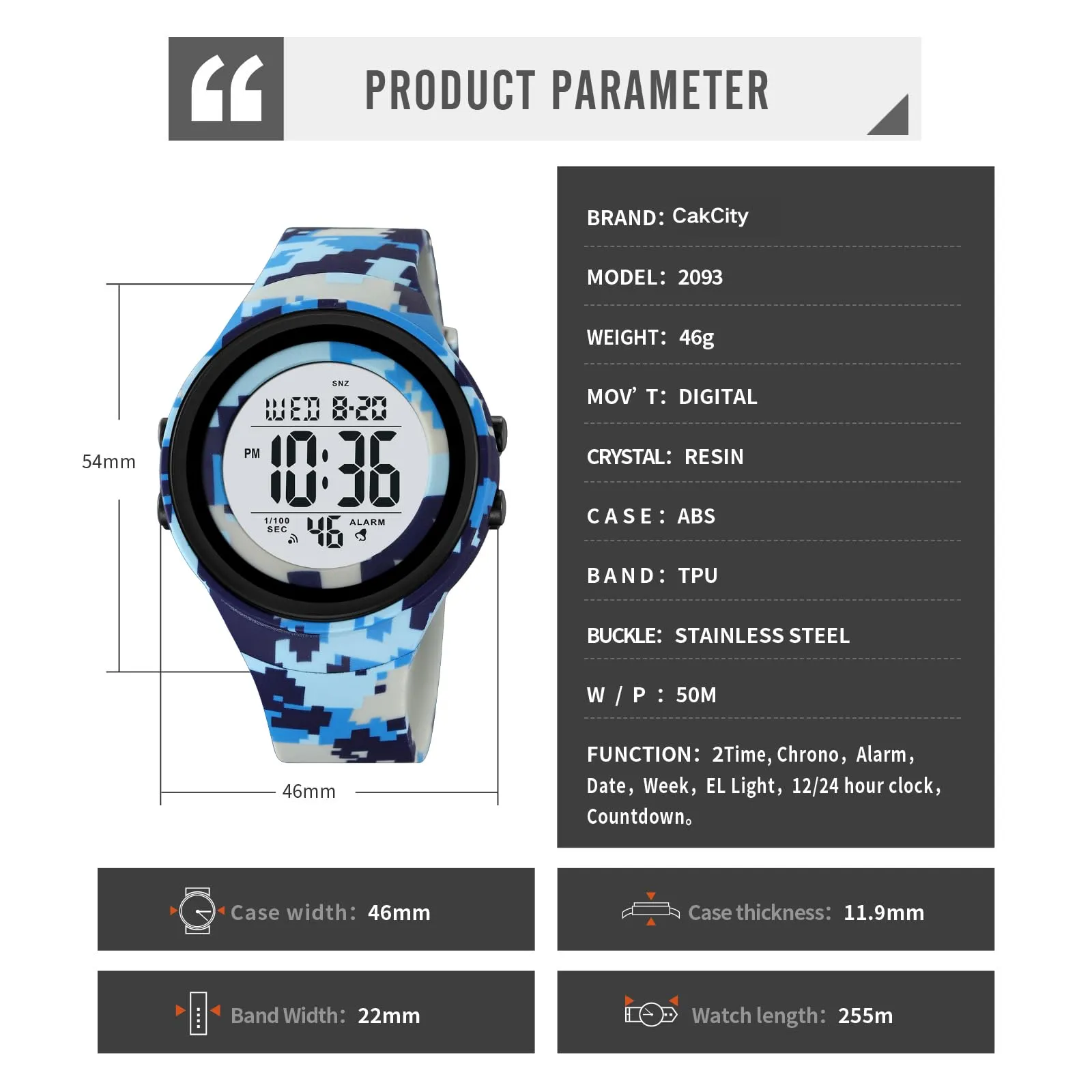 CakCity Mens Digital Watch Waterproof Watches for Swimming Tactical Watches for Men Military Blue Camouflage Watches for Men,5ATM,TPU Strap