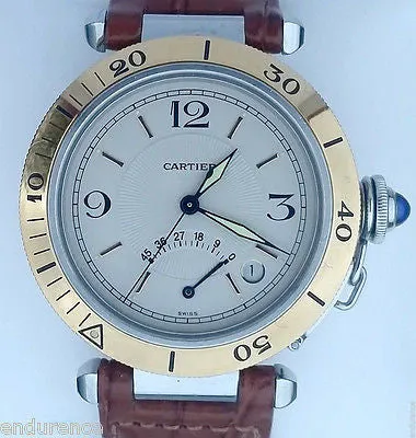 Cartier Pasha Power Reserve Two Tone Gold & Steel Leather Strap W3101255