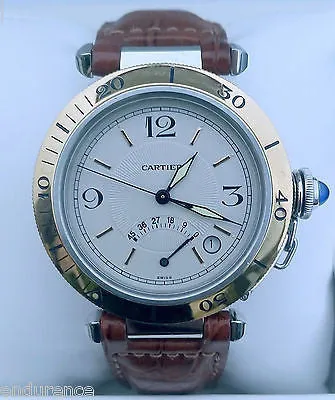 Cartier Pasha Power Reserve Two Tone Gold & Steel Leather Strap W3101255