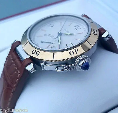 Cartier Pasha Power Reserve Two Tone Gold & Steel Leather Strap W3101255
