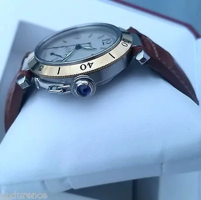 Cartier Pasha Power Reserve Two Tone Gold & Steel Leather Strap W3101255