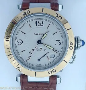 Cartier Pasha Power Reserve Two Tone Gold & Steel Leather Strap W3101255