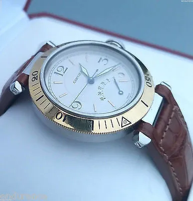 Cartier Pasha Power Reserve Two Tone Gold & Steel Leather Strap W3101255