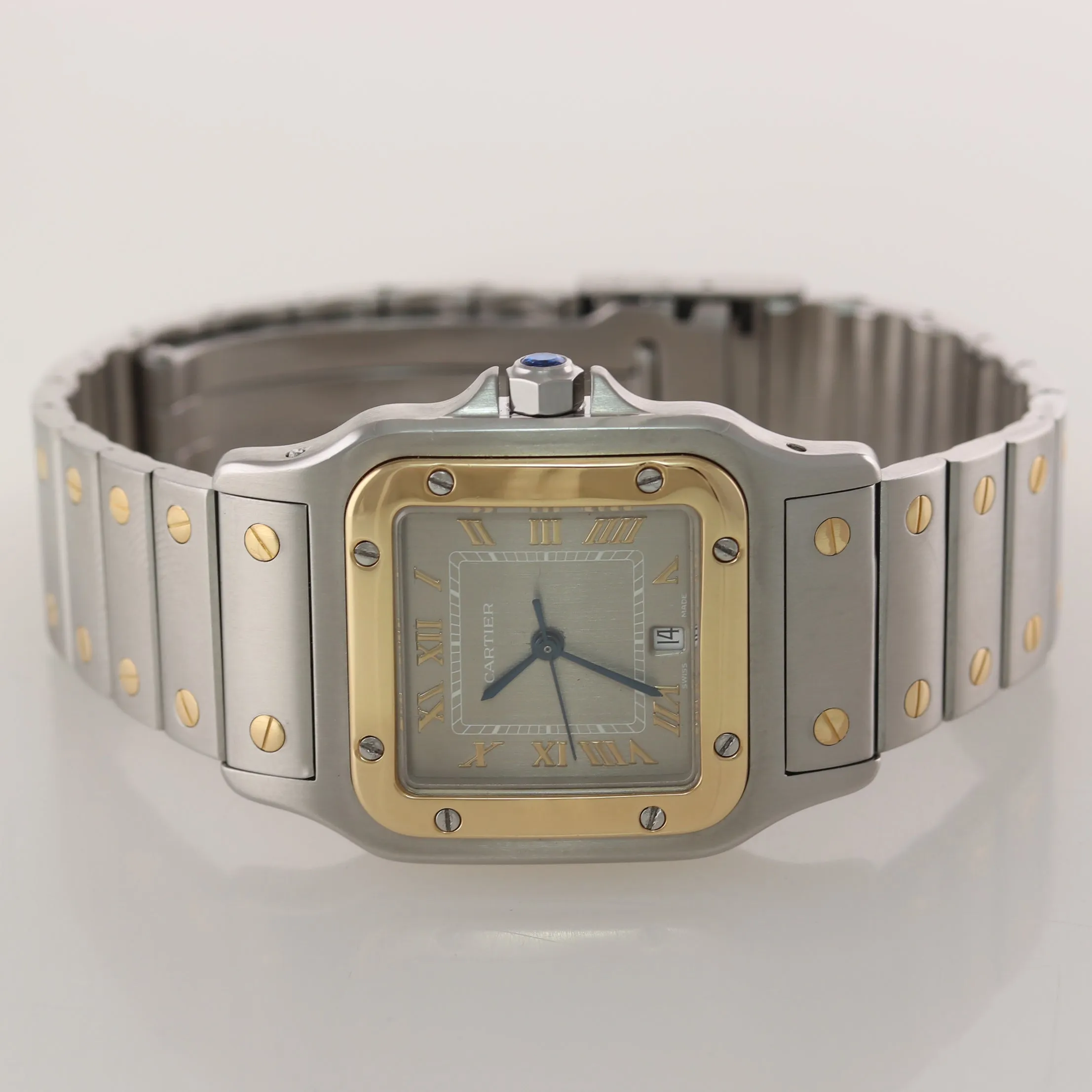 Cartier Santos 18k Gold Steel Two Tone 29mm Silver Roman Quartz 187901 Watch