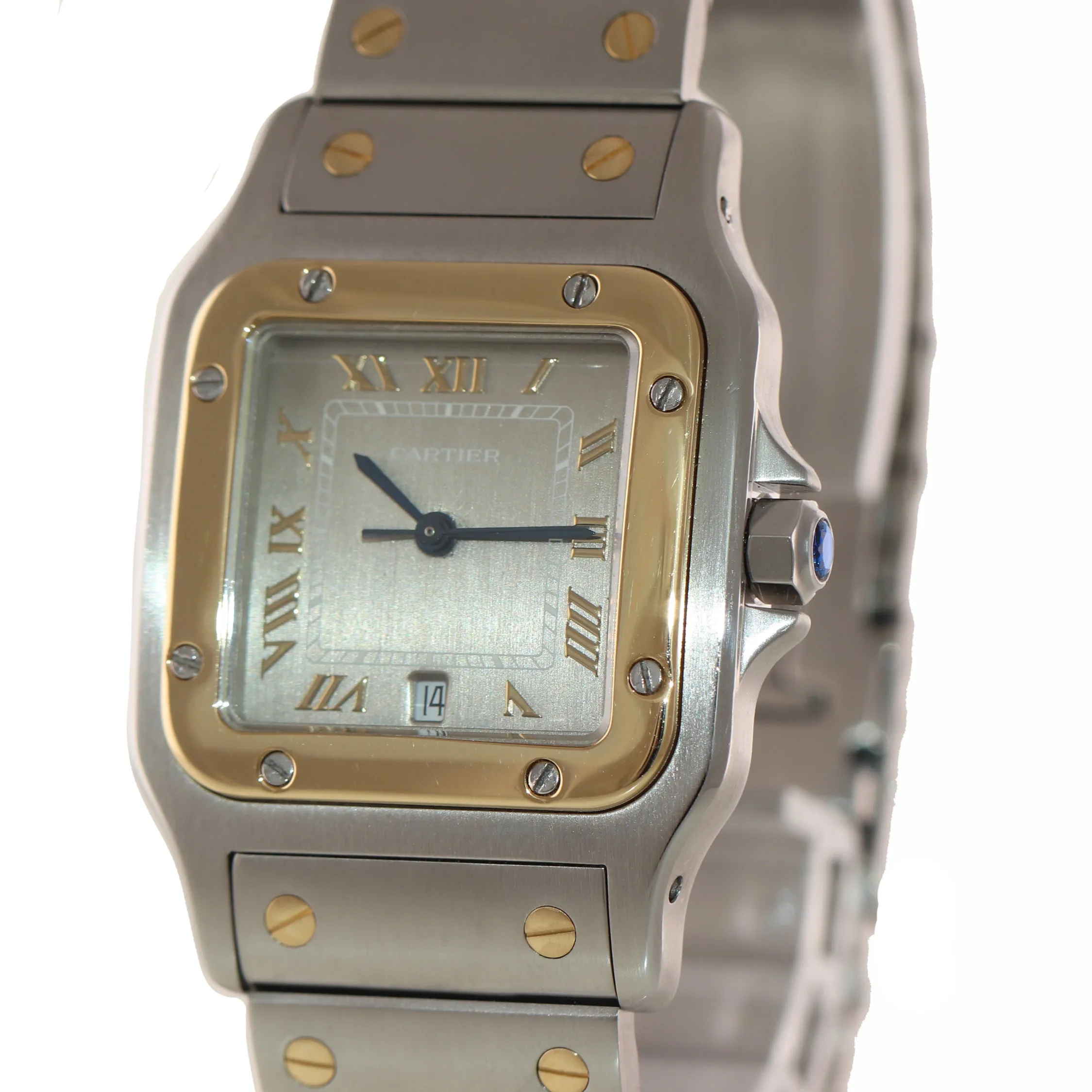 Cartier Santos 18k Gold Steel Two Tone 29mm Silver Roman Quartz 187901 Watch