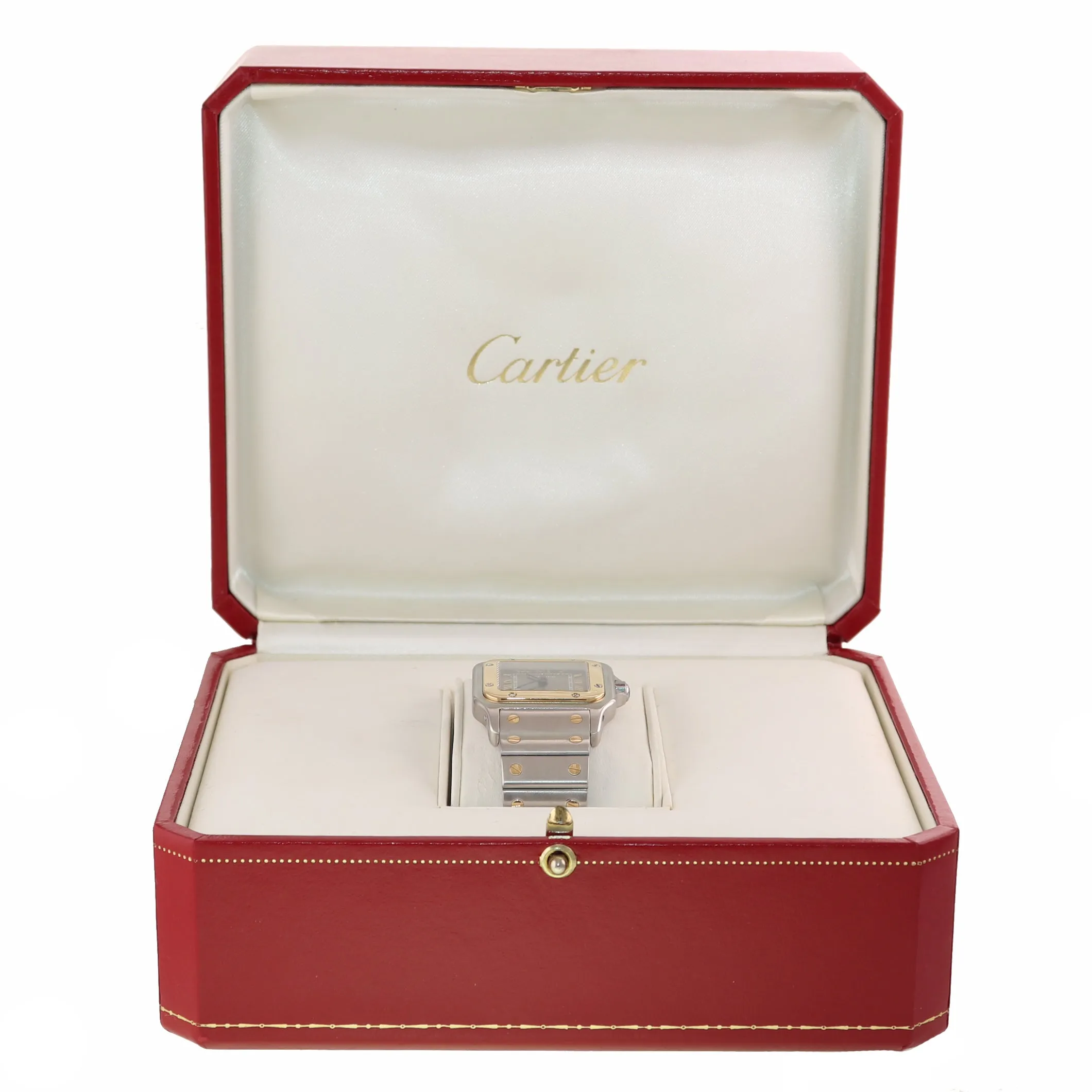 Cartier Santos 18k Gold Steel Two Tone 29mm Silver Roman Quartz 187901 Watch