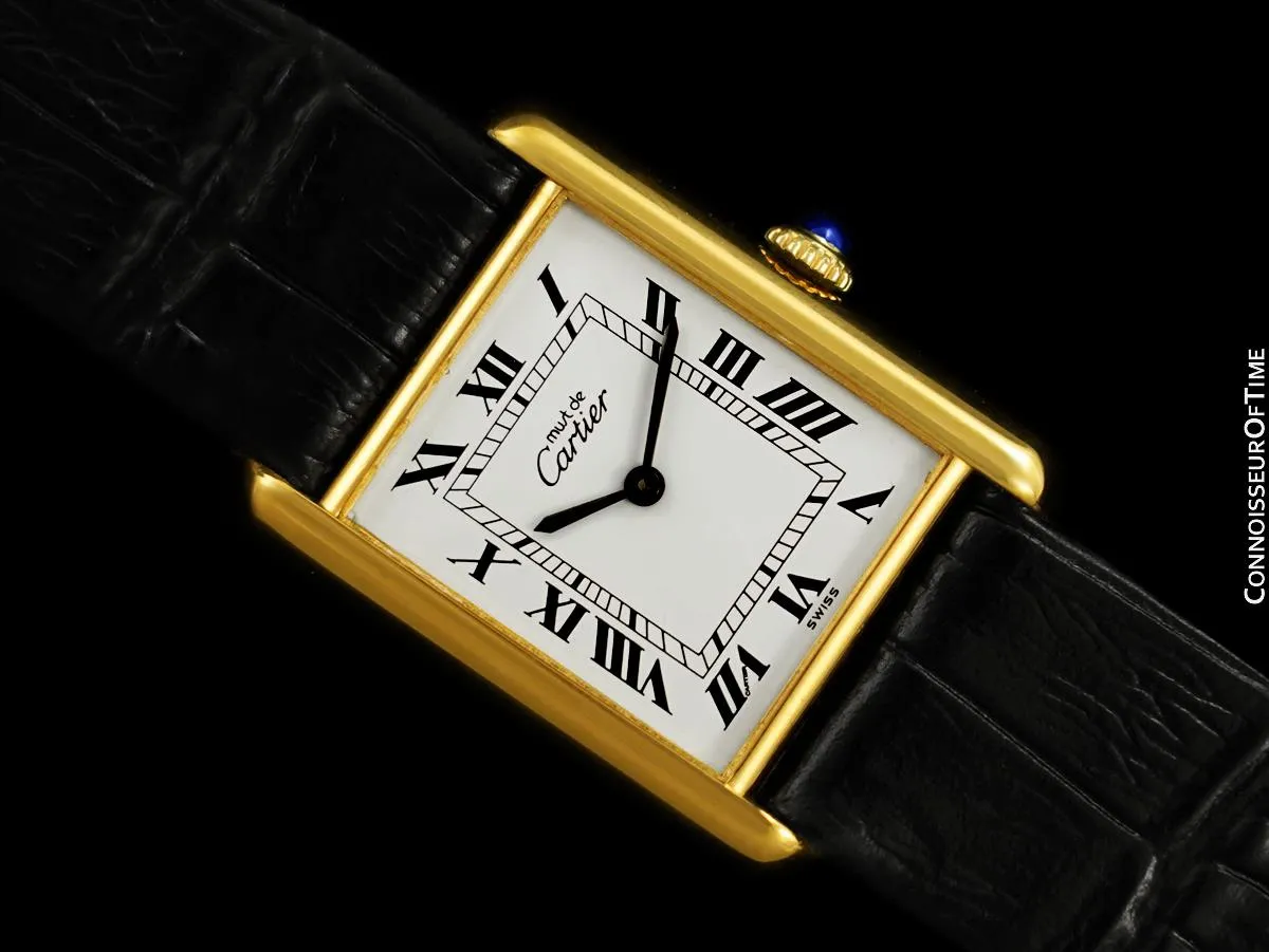 Cartier Vintage Mens Tank Mechanical Watch - Gold Vermeil, 18K Gold over Sterling Silver