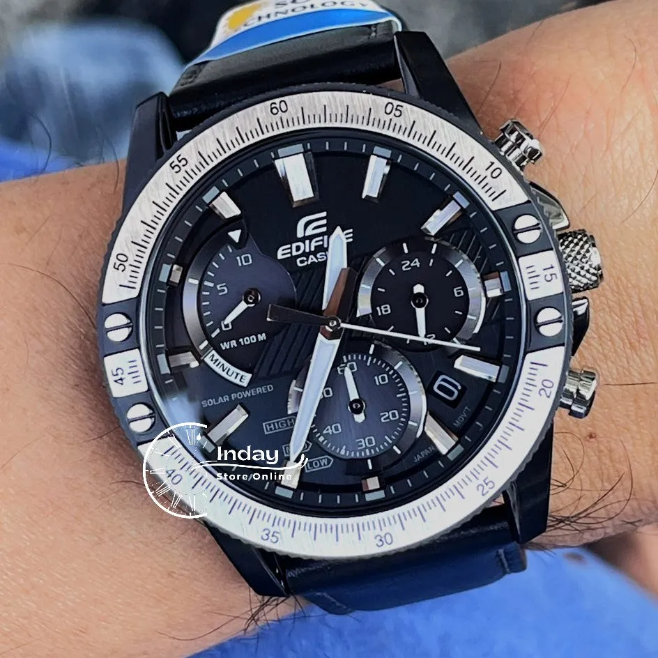 Casio Edifice Men's Watch EQS-930TL-1A Solar Powered Chronograph Genuine Leather Band Mineral Glass