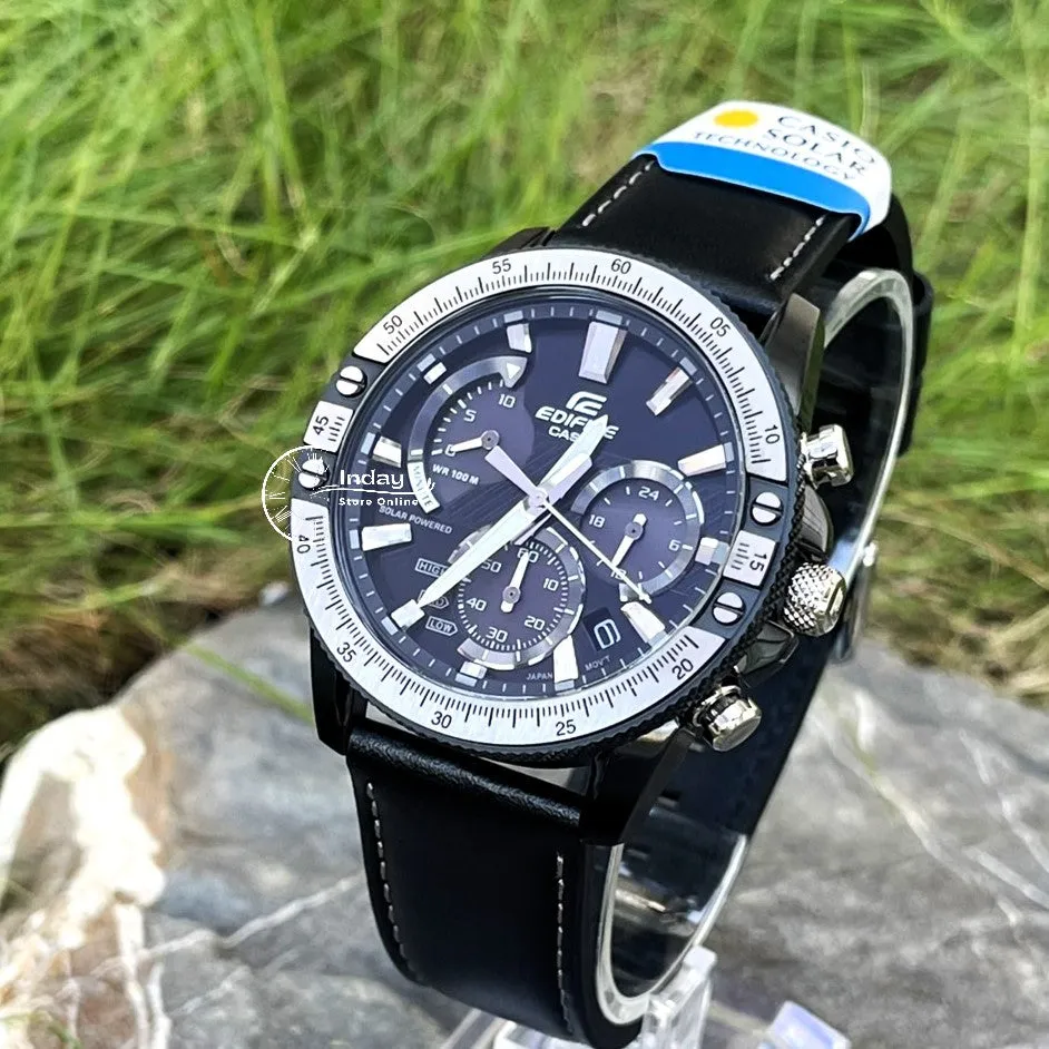 Casio Edifice Men's Watch EQS-930TL-1A Solar Powered Chronograph Genuine Leather Band Mineral Glass