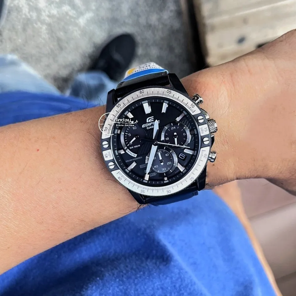 Casio Edifice Men's Watch EQS-930TL-1A Solar Powered Chronograph Genuine Leather Band Mineral Glass