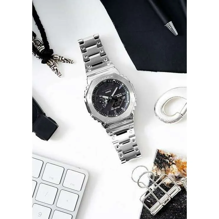 CASIO G-SHOCK BLUETOOTH FULL METAL SOLAR SILVER & BLACK MEN WATCH GM-B2100D-1AJF