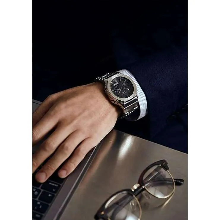 CASIO G-SHOCK BLUETOOTH FULL METAL SOLAR SILVER & BLACK MEN WATCH GM-B2100D-1AJF
