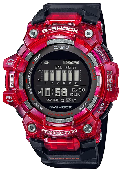 Casio G-Shock G-Squad Smartphone Link Bluetooth Red Skeleton GBD-100SM-4A1