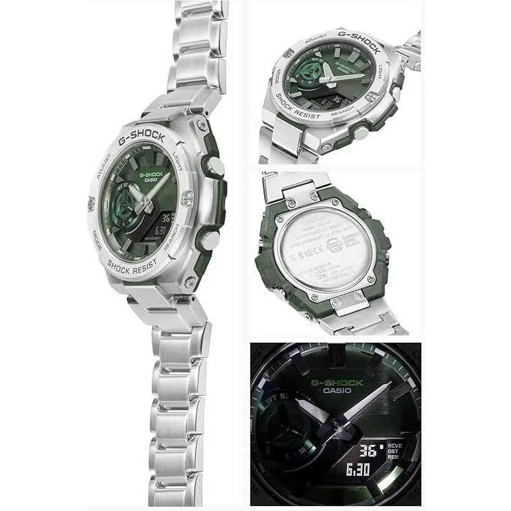CASIO G-SHOCK G-STEEL BLUETOOTH SILVER & GREEN MEN WATCH GST-B500AD-3AJF