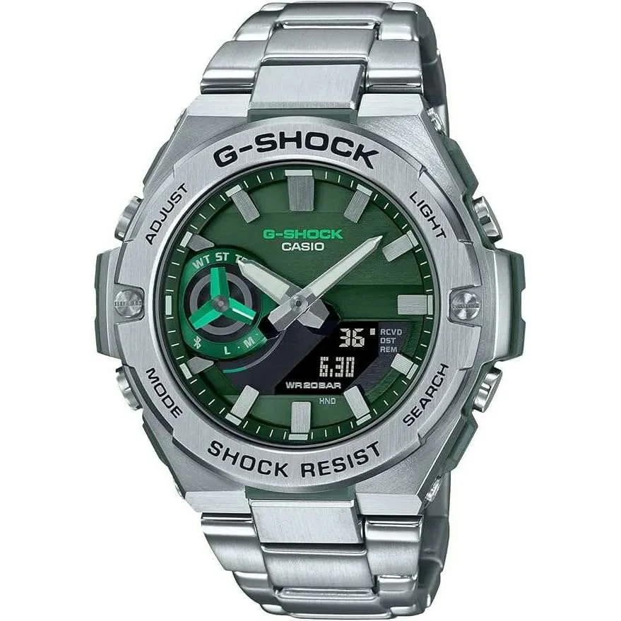 CASIO G-SHOCK G-STEEL BLUETOOTH SILVER & GREEN MEN WATCH GST-B500AD-3AJF