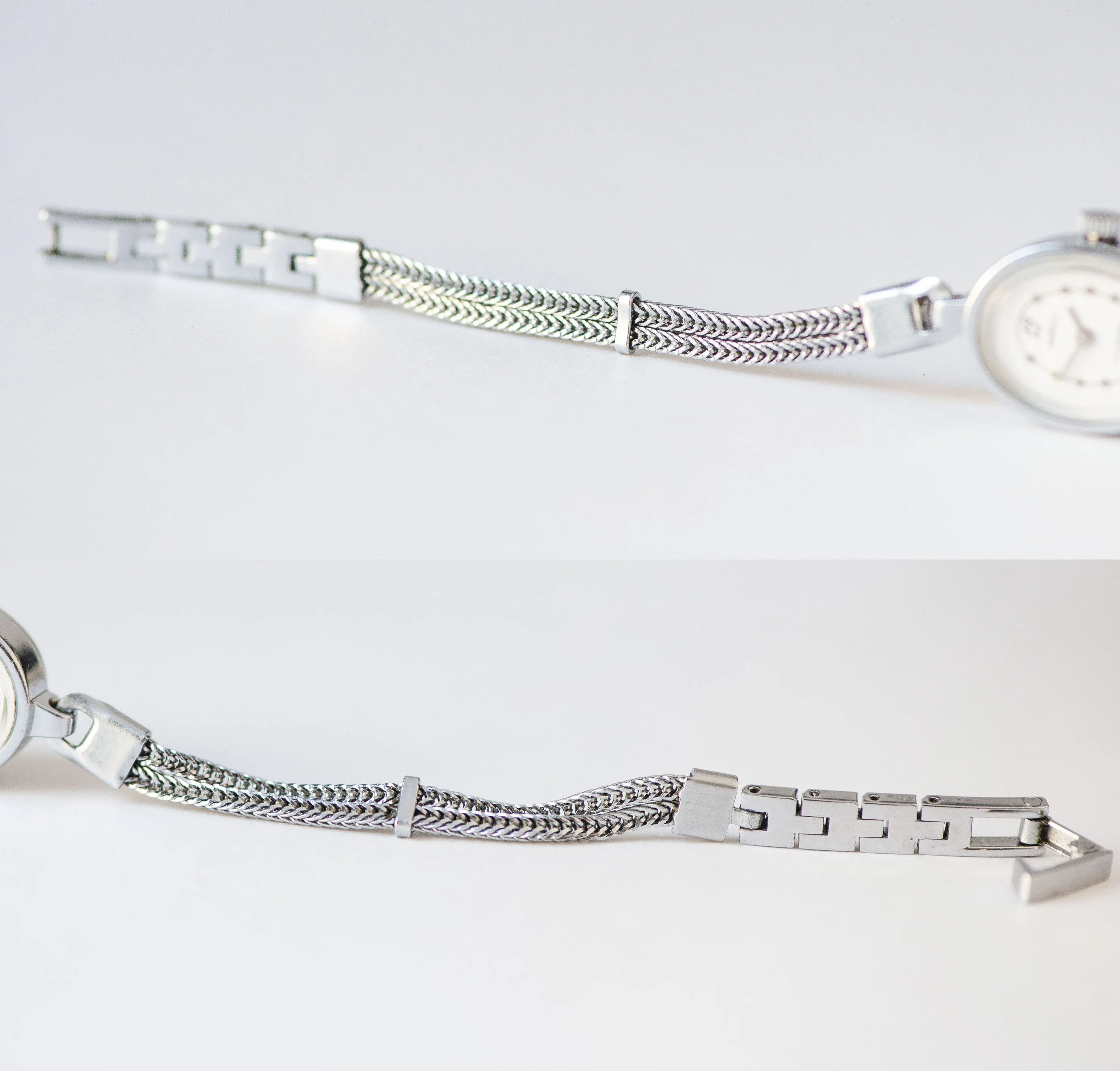 Chic Women's Watch Bracelet Seagull Unused, lady cocktail watch vintage gift silver shade, oval evening women watch chain bracelet delicate