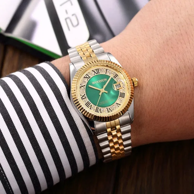 Classic Men Watches Mens Watches Top Brand Luxury Stainless Steel Men's Watches Green Dial Diamond Watches Gold Watches Men