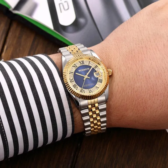 Classic Men Watches Mens Watches Top Brand Luxury Stainless Steel Men's Watches Green Dial Diamond Watches Gold Watches Men