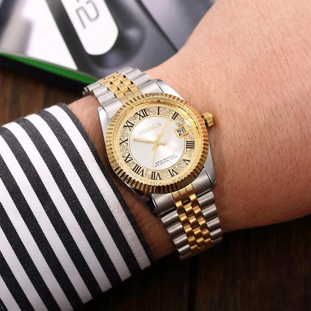 Classic Men Watches Mens Watches Top Brand Luxury Stainless Steel Men's Watches Green Dial Diamond Watches Gold Watches Men