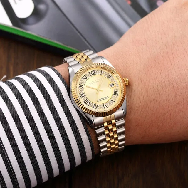 Classic Men Watches Mens Watches Top Brand Luxury Stainless Steel Men's Watches Green Dial Diamond Watches Gold Watches Men