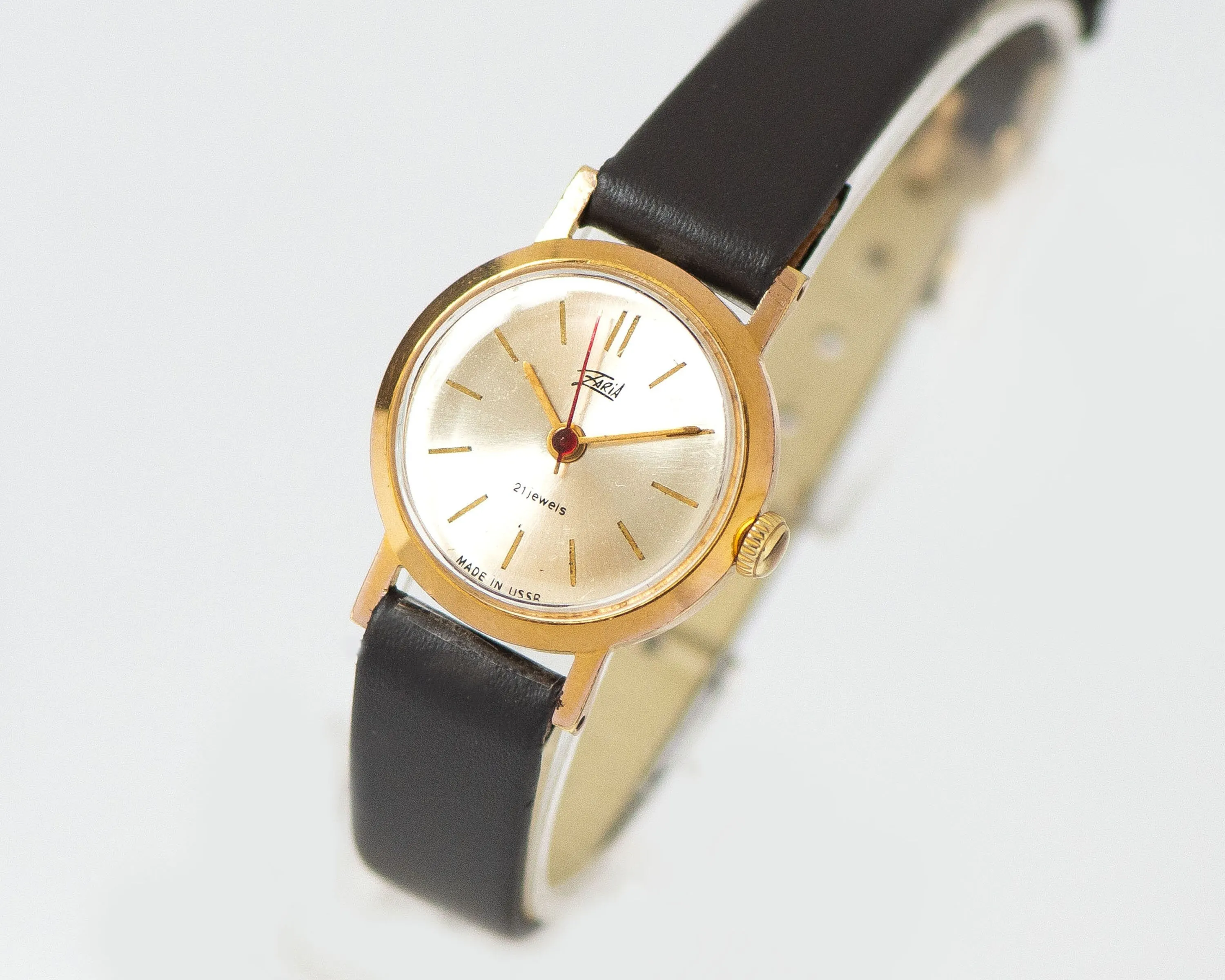 Classic women wristwatch gold plated Dawn, chic wristwatch vintage jewelry gift, delicate watch lady minimalist, new premium leather strap