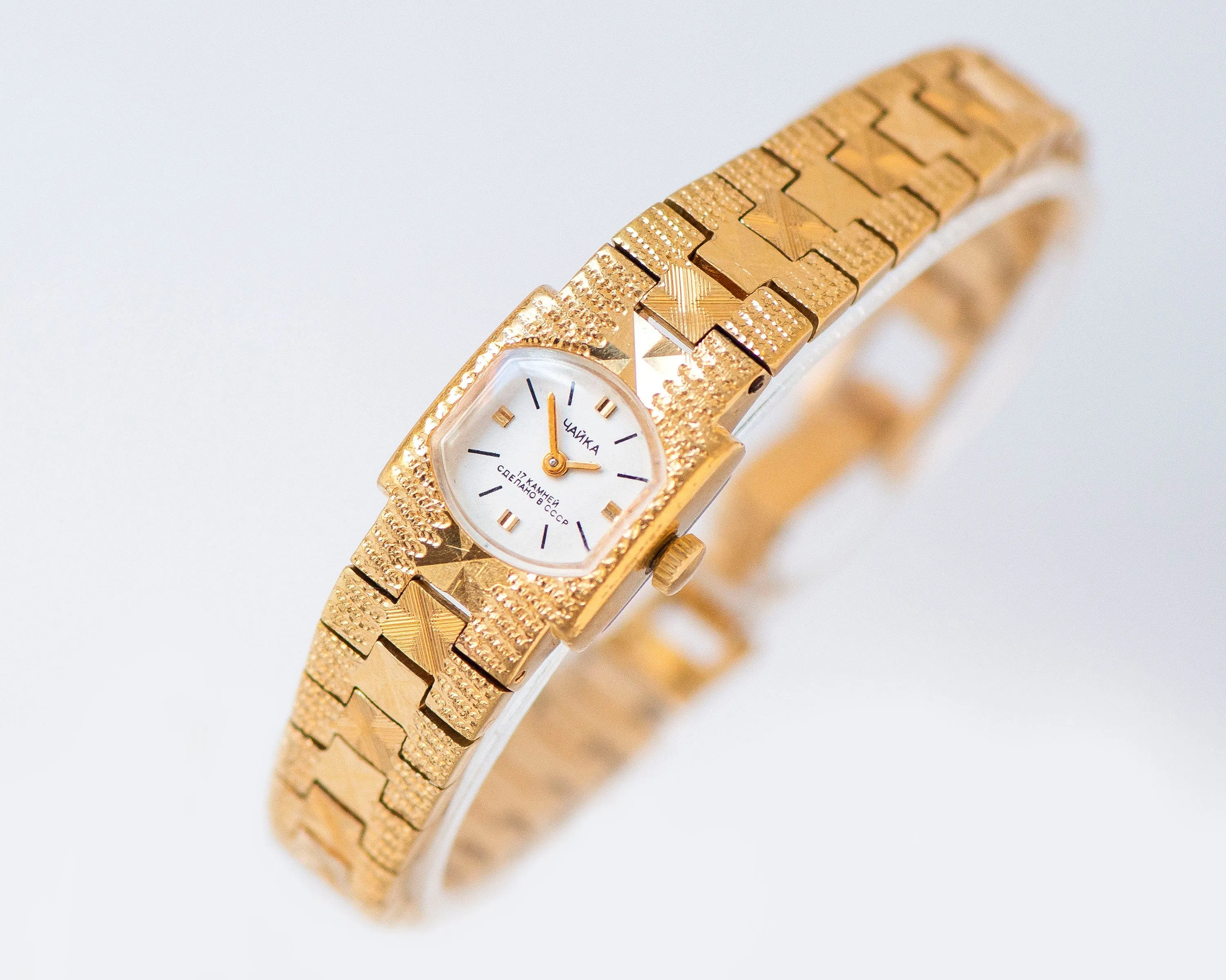 Cocktail watch bracelet for women gold plated case, posh bracelet lady wristwatch vintage dainty lady timepiece bangle Seagull delicate gift
