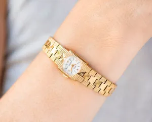 Cocktail watch bracelet for women gold plated case, posh bracelet lady wristwatch vintage dainty lady timepiece bangle Seagull delicate gift
