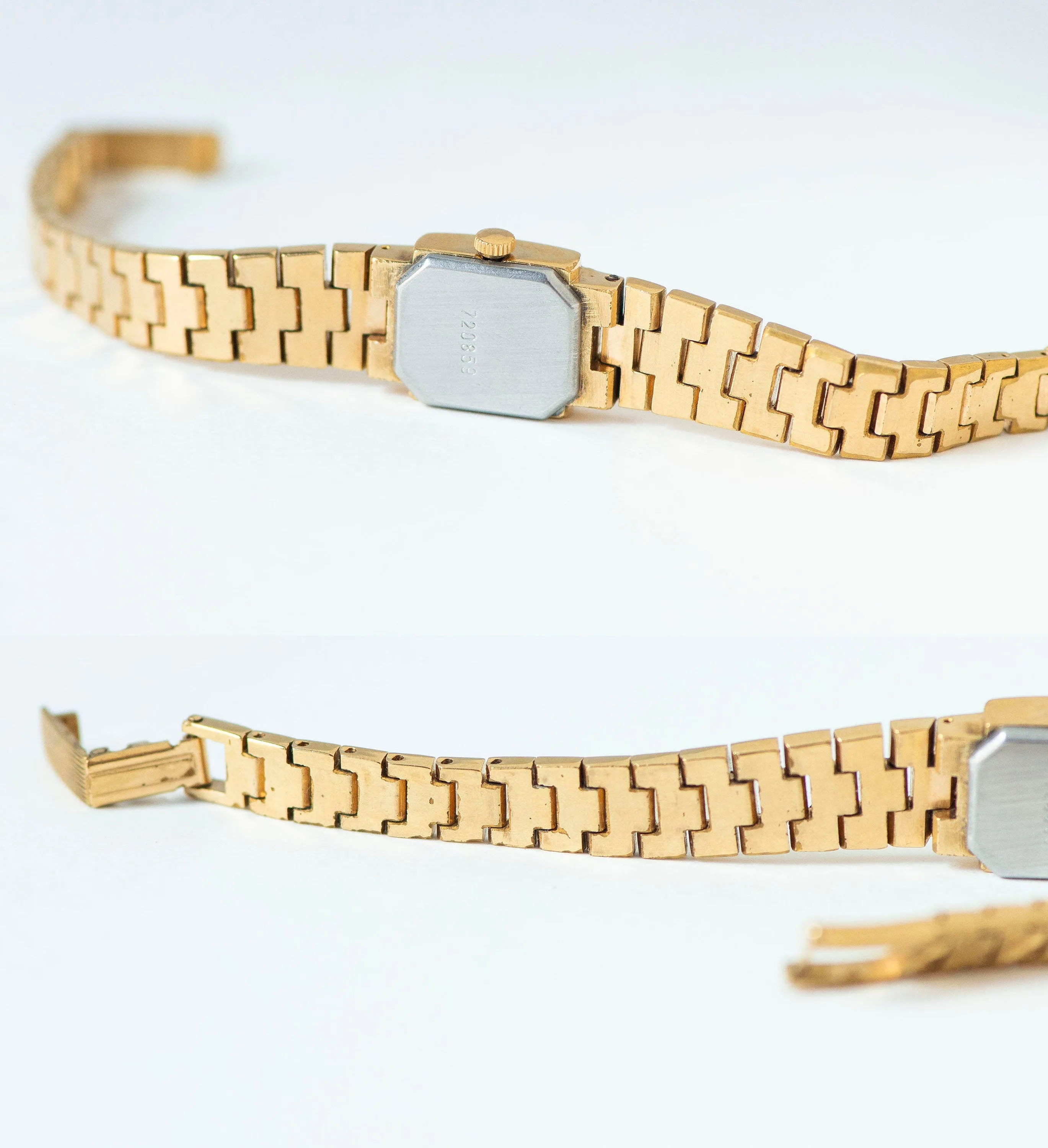 Cocktail watch bracelet for women gold plated case, posh bracelet lady wristwatch vintage dainty lady timepiece bangle Seagull delicate gift