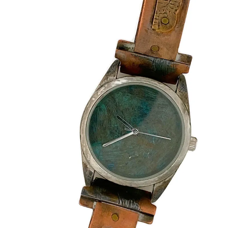 Copper & Brass Watch, Blue Dial