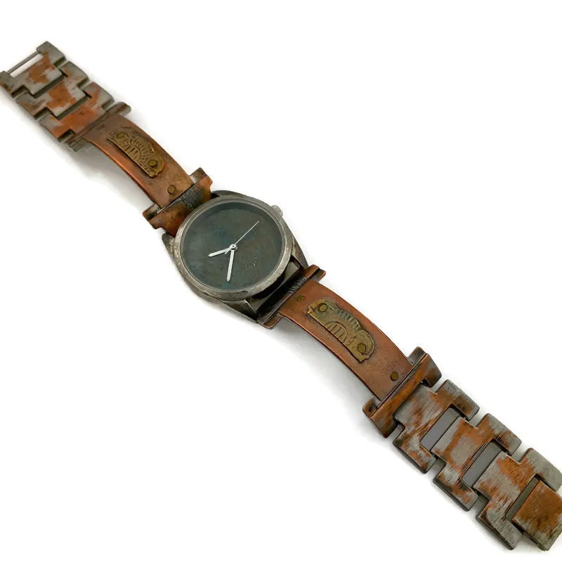 Copper & Brass Watch, Blue Dial