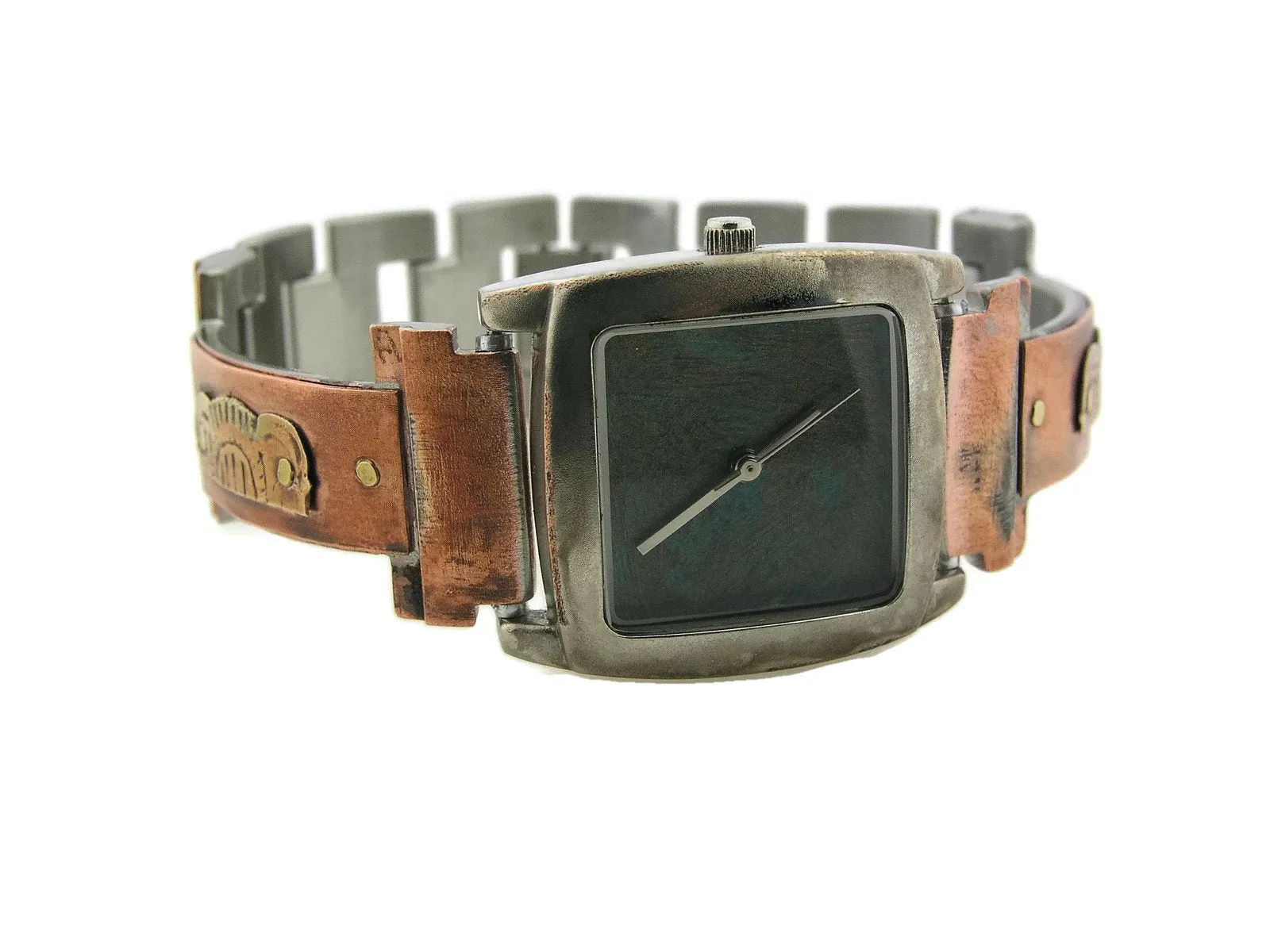 Copper & Brass Watch, bluer Dial