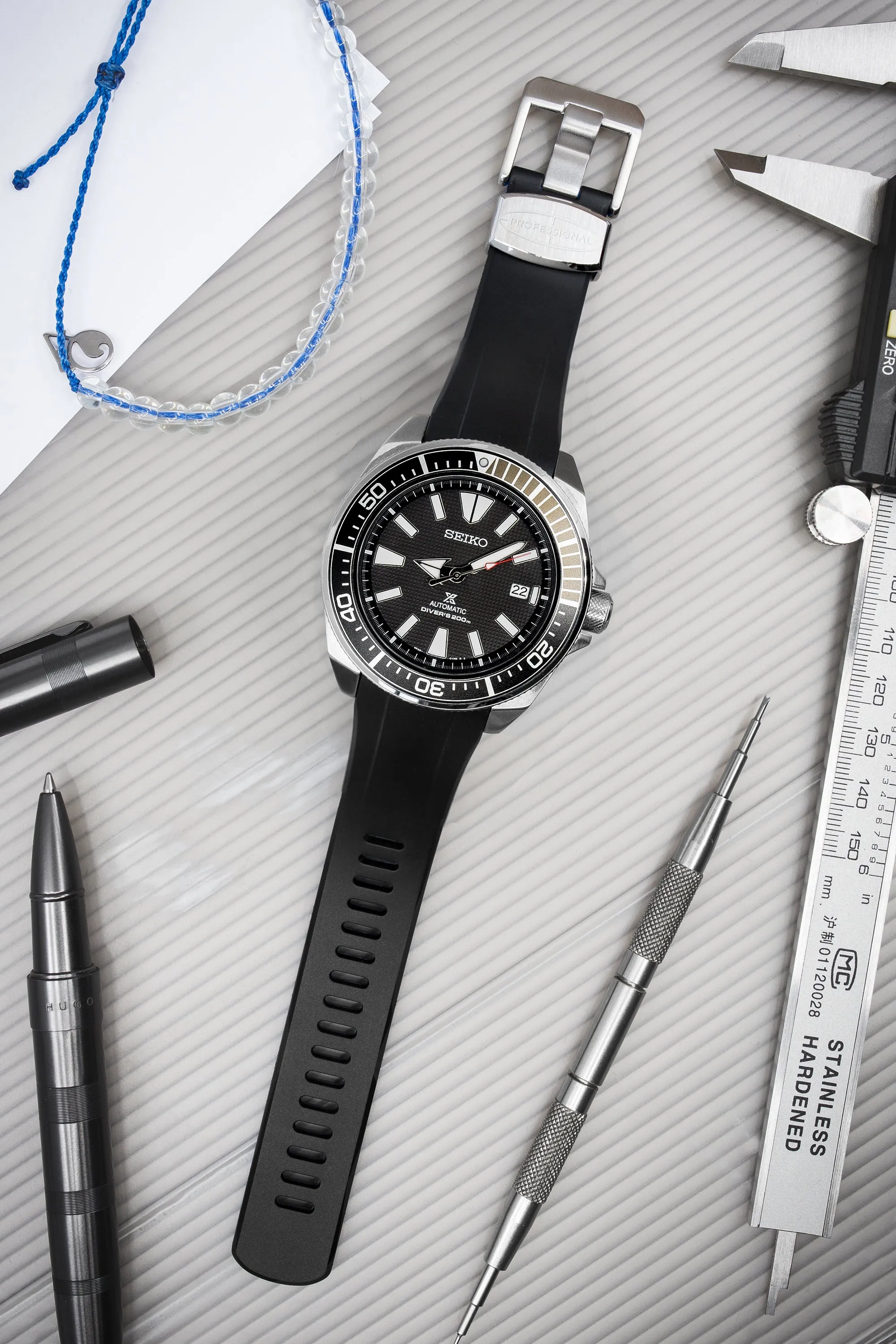 CRAFTER BLUE CB09 Rubber Watch Strap for Seiko "New" Samurai Series – BLACK & BLUE