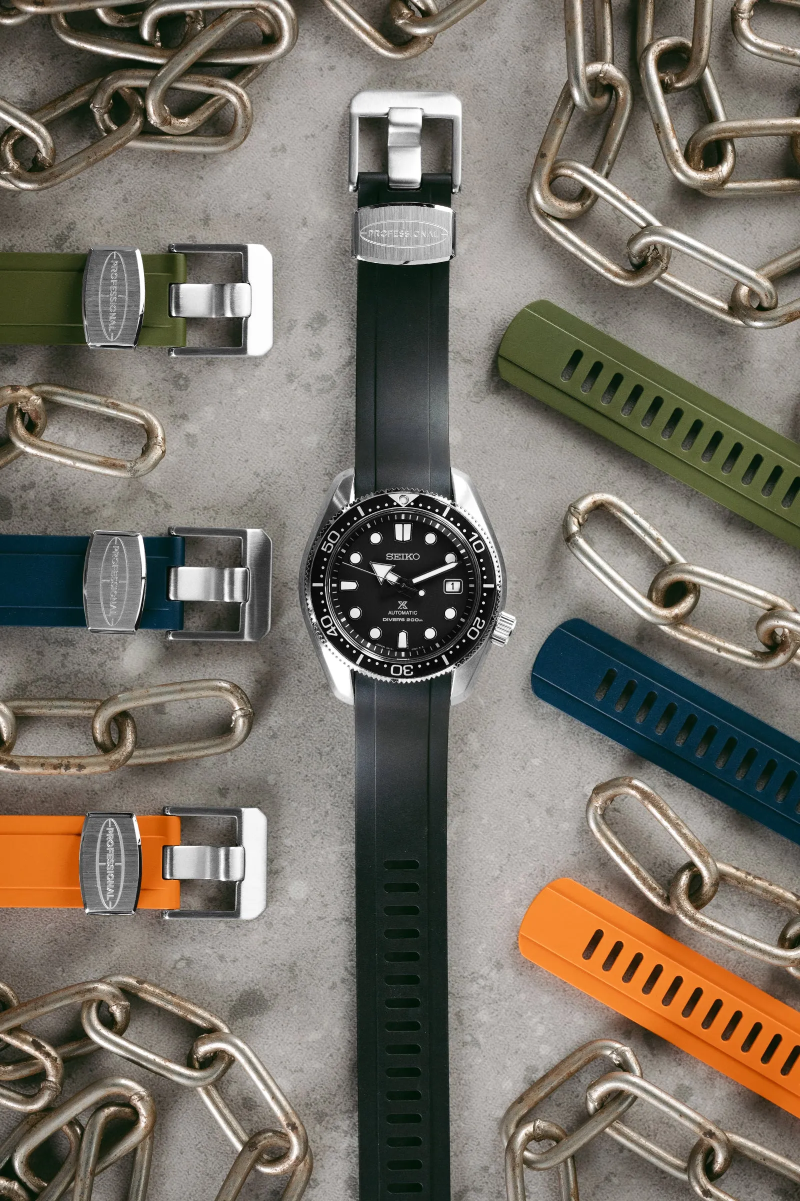 CRAFTER BLUE CB13 Rubber Watch Strap for Seiko Mini Turtle Series – BLACK with Rubber Keepers