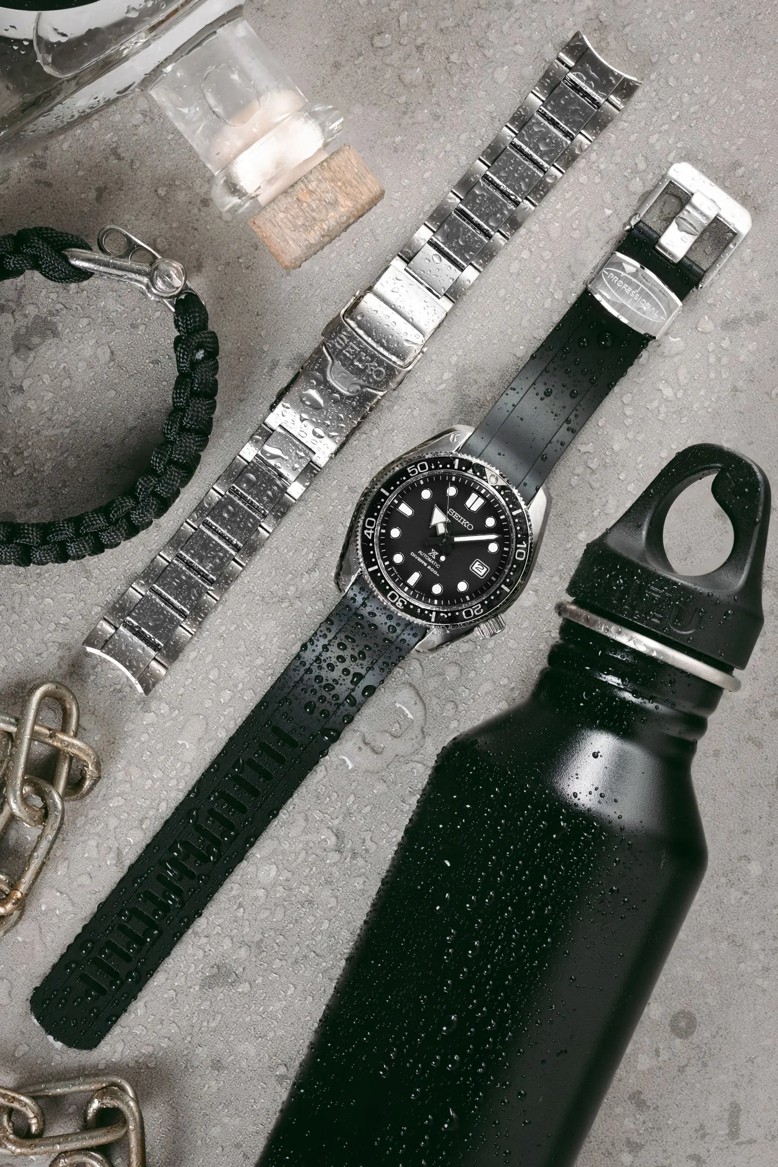 CRAFTER BLUE CB13 Rubber Watch Strap for Seiko MM200 Series – BLACK with Rubber Keepers