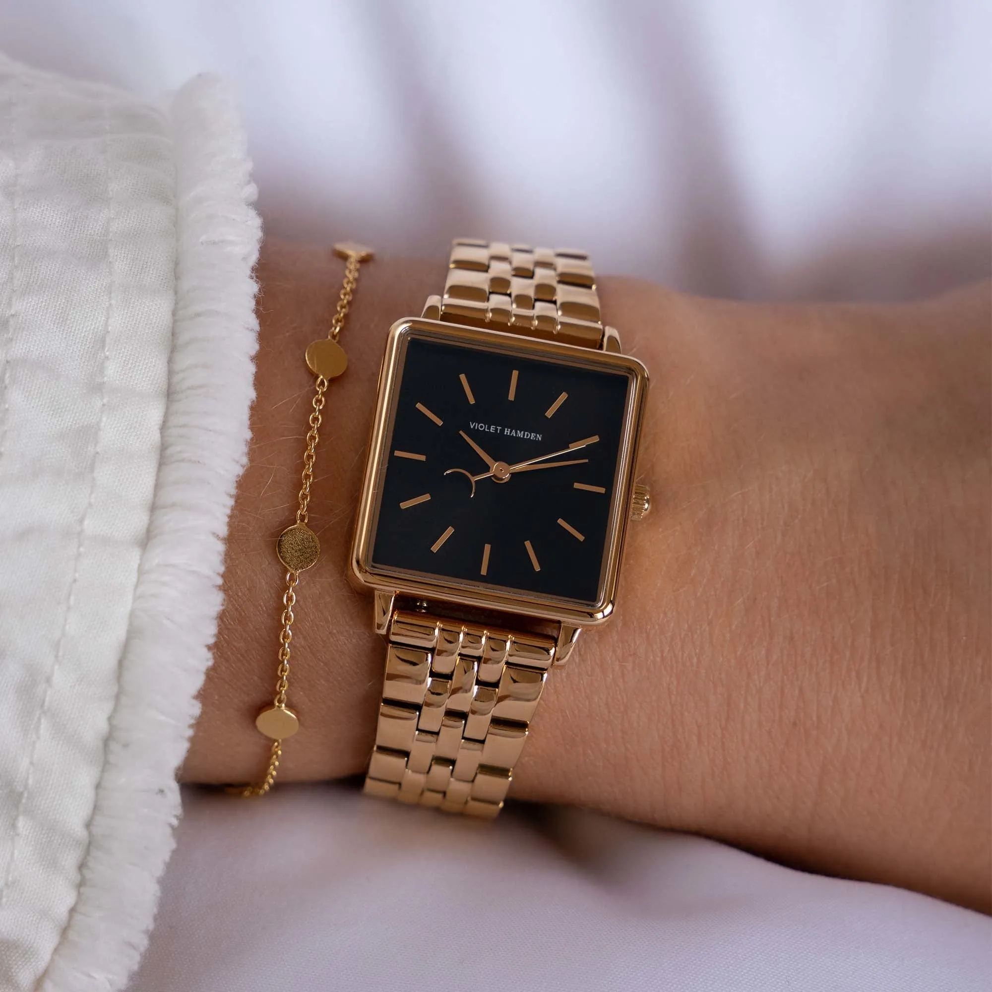 Dawn Base square ladies watch gold coloured and black