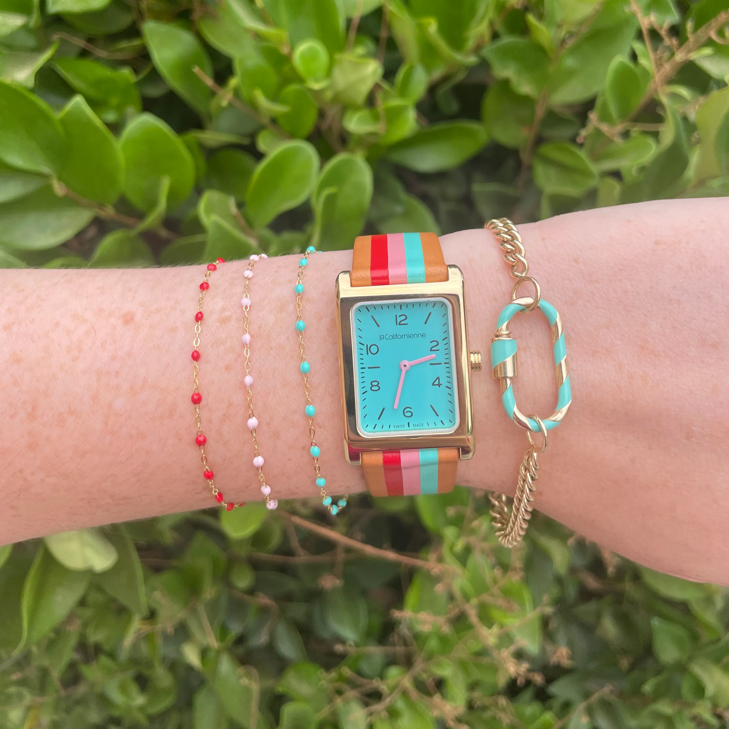 Daybreak Watch in Aqua, Red and Pink