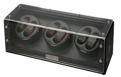 Diplomat Black Wood Six Watch Winder with Carbon Fiber Interior